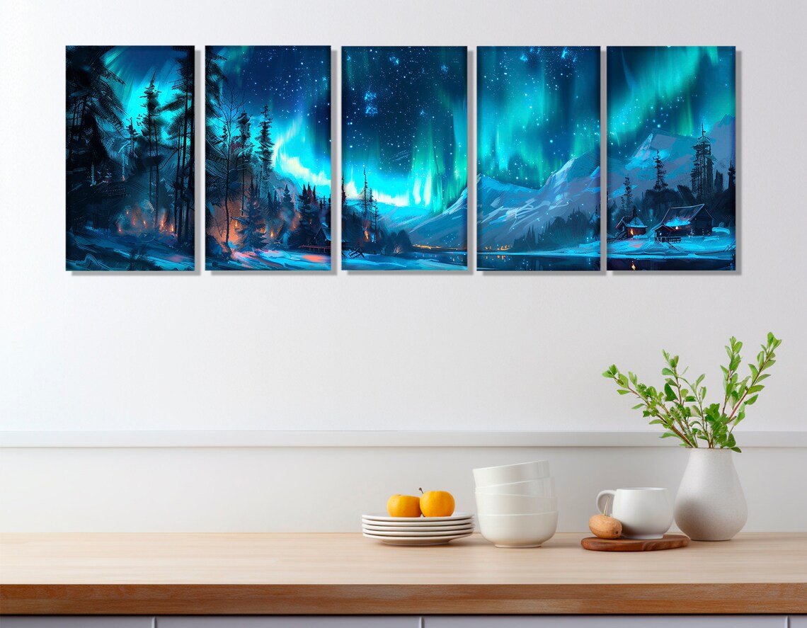 Northern Lights Aurora Borealis Landscape Art Print - Image 3