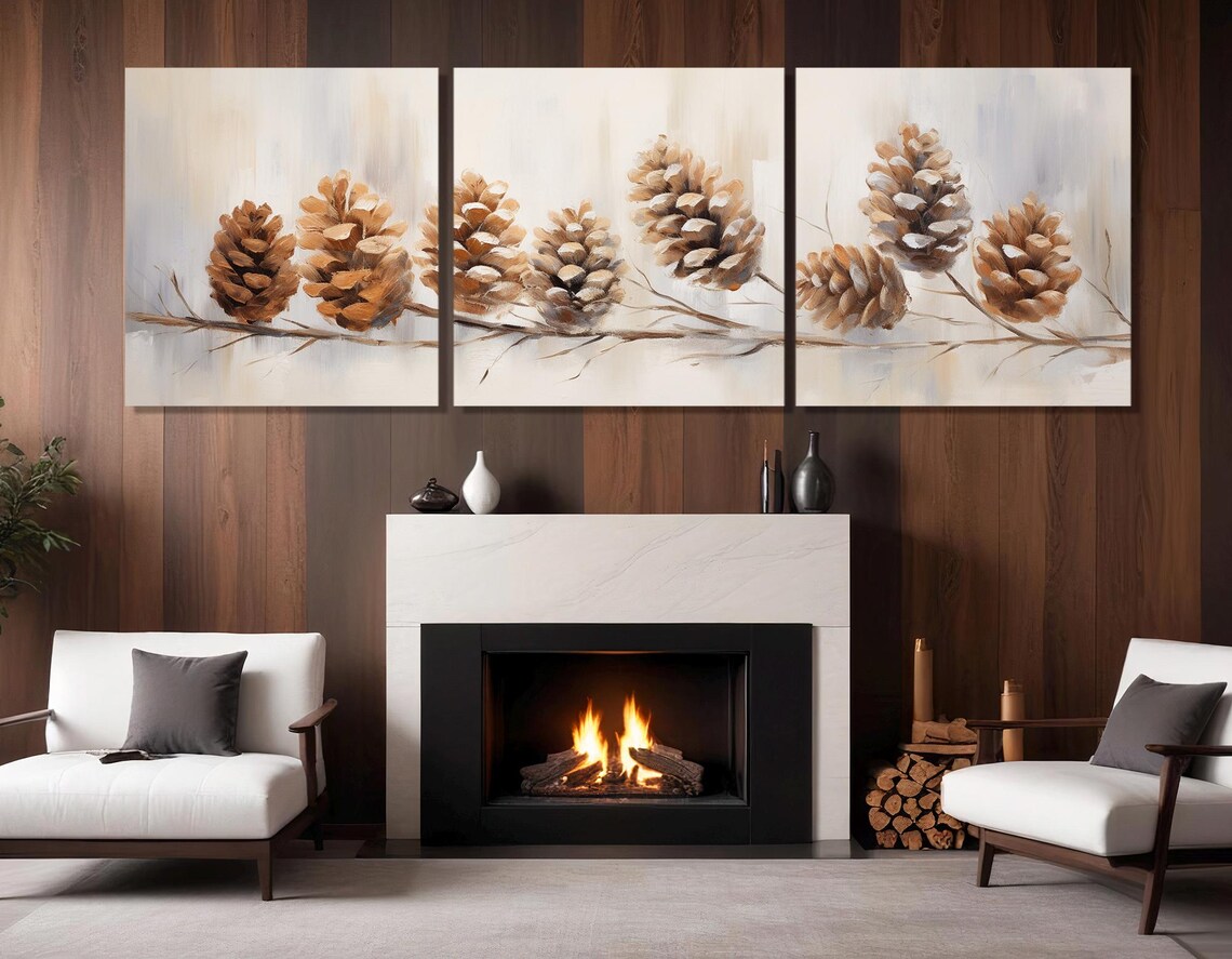 Branch With Cones Winter Christmas Wall Art Print - Image 4