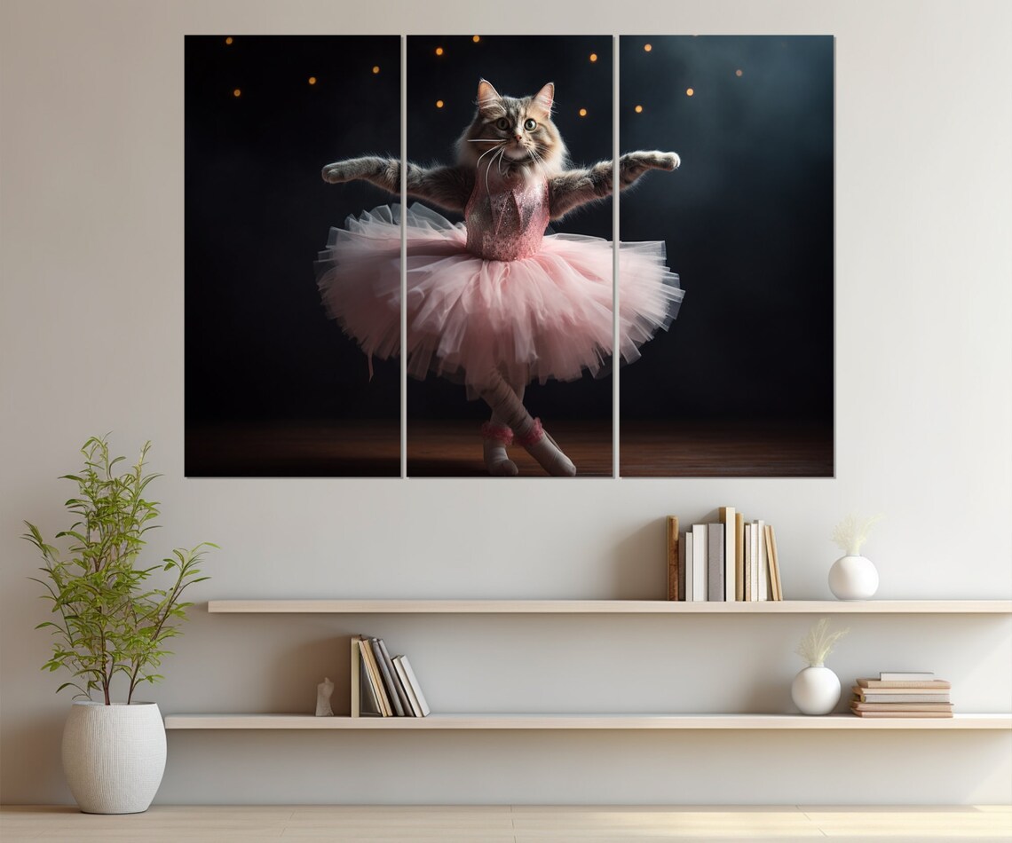Cat Ballerina In Pink Tutu Dancing On Stage Spotlight Funny Ballet Cat Poster - Image 4