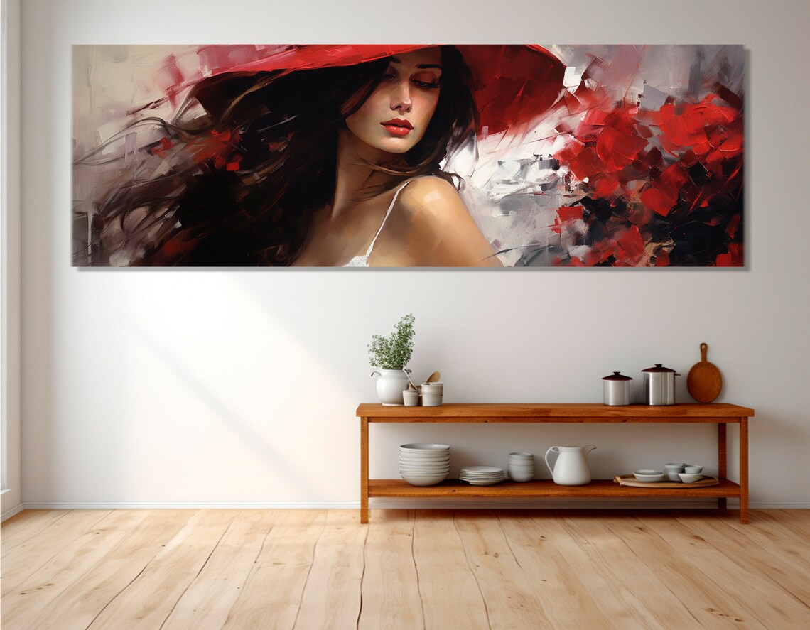 Woman In Red Hat Red Lips Abstract Expressionist Fashion Art Poster