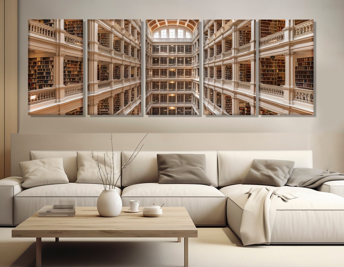Grand Historic Library Atrium Bookshelves Multiple Floors Architecture Poster - Image 3