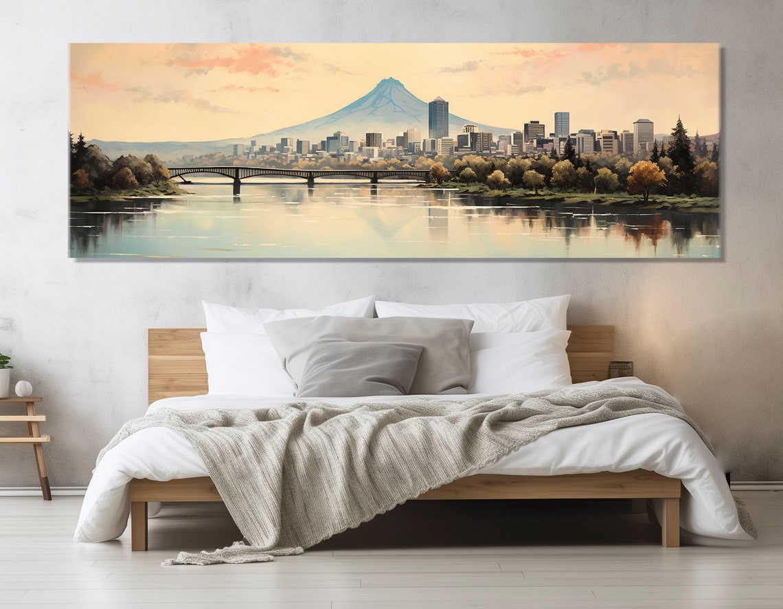 Abstract Portland Painting Print Portland Wall Art Portland Skyline Portland Poster Portland Wall Decor Framed And Ready To Hang