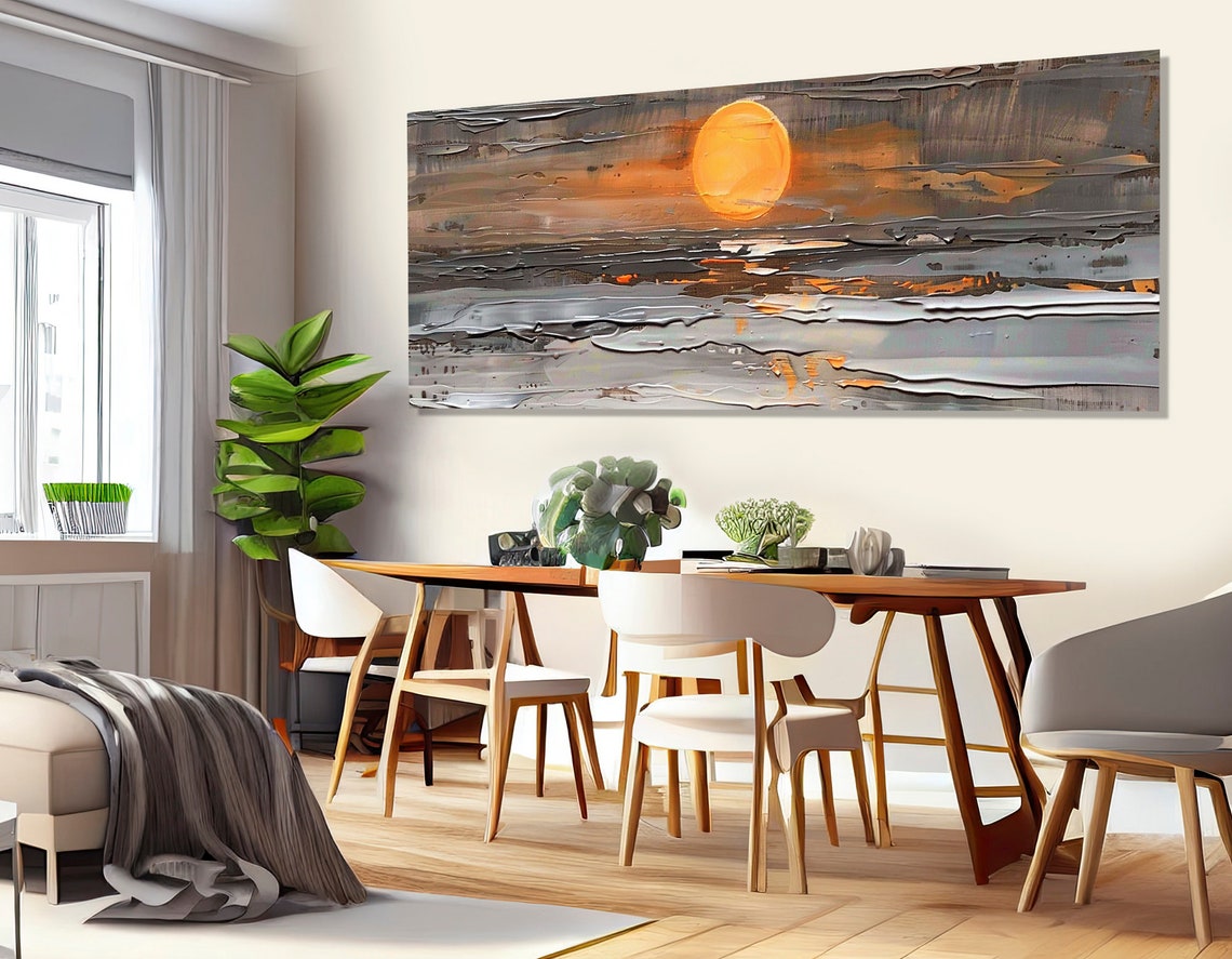 Abstract Ocean Sunset Golden Sun Reflections Textured Sea Art Poster - Image 2