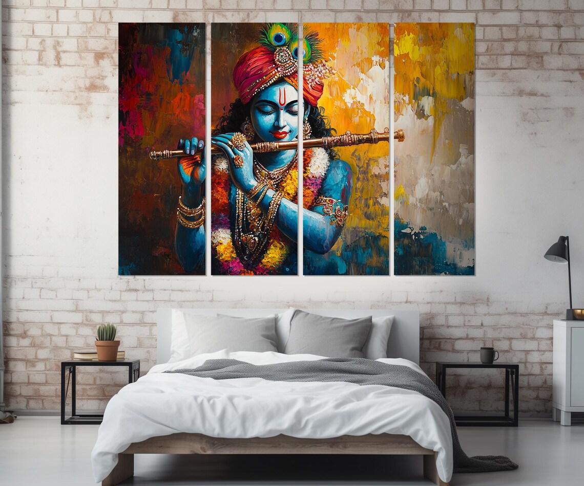 Lord Krishna With Flute, Indian Hindu Art Print - Image 2