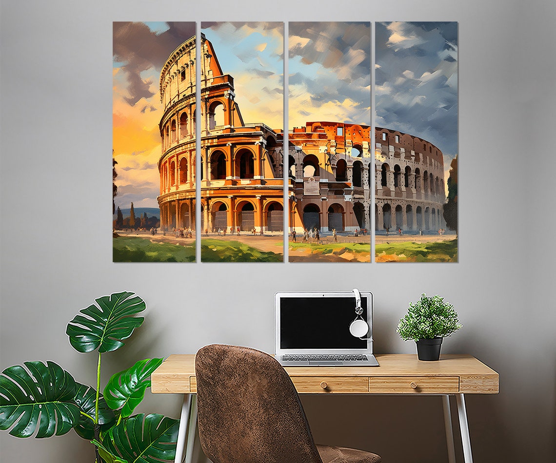 Colosseum Rome Sunset Painterly Architecture Ancient Ruins Wall Poster - Image 2