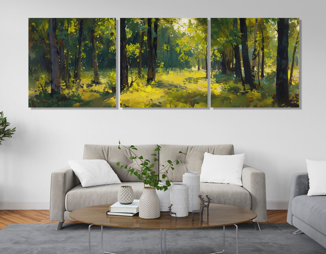 Sunlit Green Forest Dappled Light Impressionist Nature Wall Art Poster - Image 4