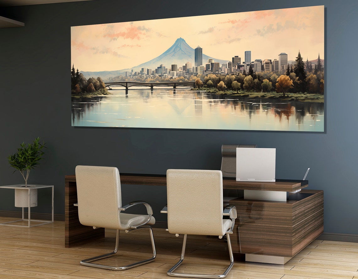 Abstract Portland Painting Print Portland Wall Art Portland Skyline Portland Poster Portland Wall Decor Framed And Ready To Hang - Image 2