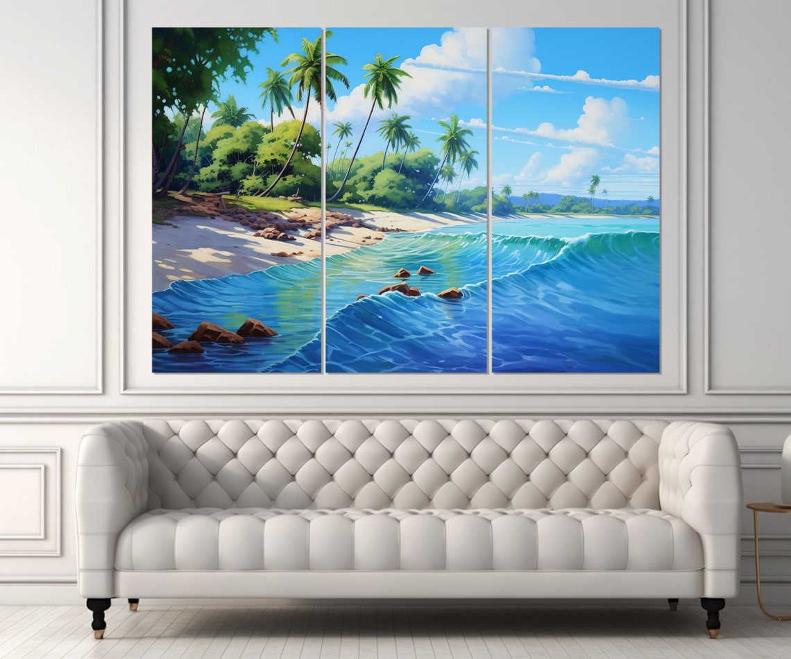 Paradise Beach Painting Print Beach Wall Art Tropical Coast Painting Framed And Ready To Hang - Image 3