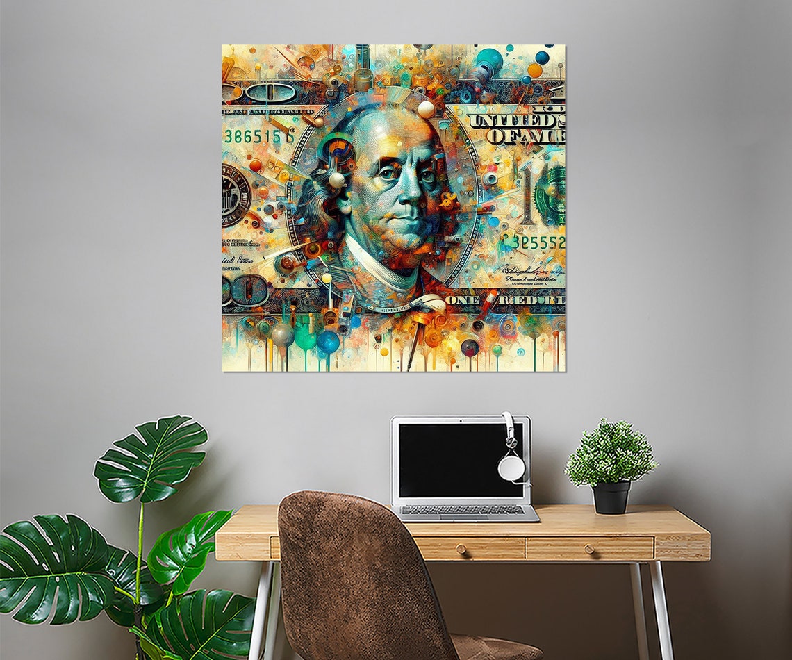 Hundred Dollar Bill Abstract Money Art Benjamin Franklin Poster - Image 2