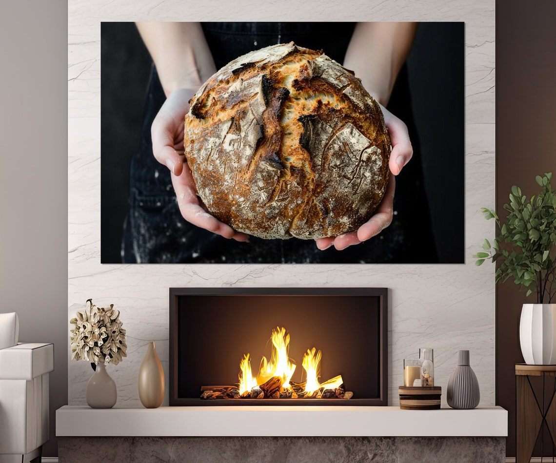 Rustic Sourdough Bread Loaf Hands Baking Artisan Bakery Kitchen Poster