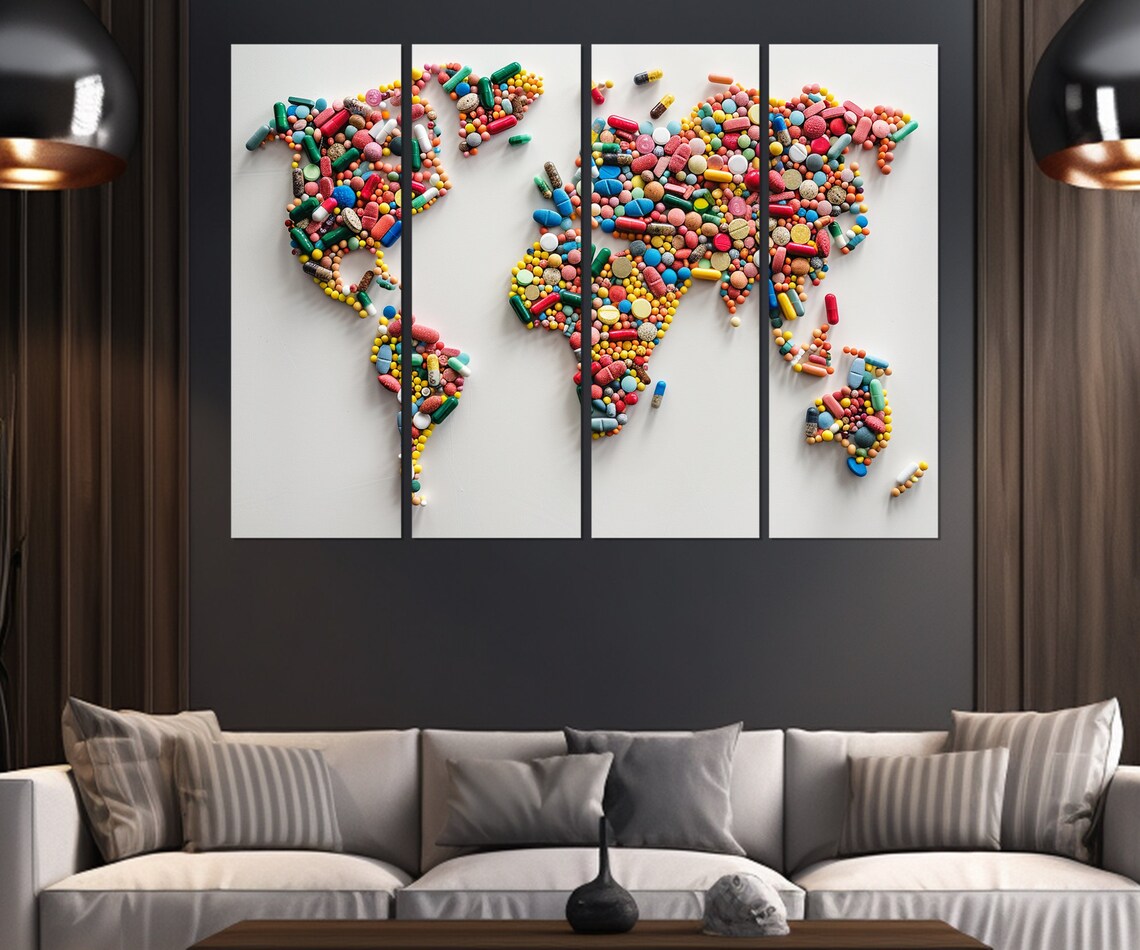 Abstract World Map From Pills, Pharmacy Art Print - Image 3