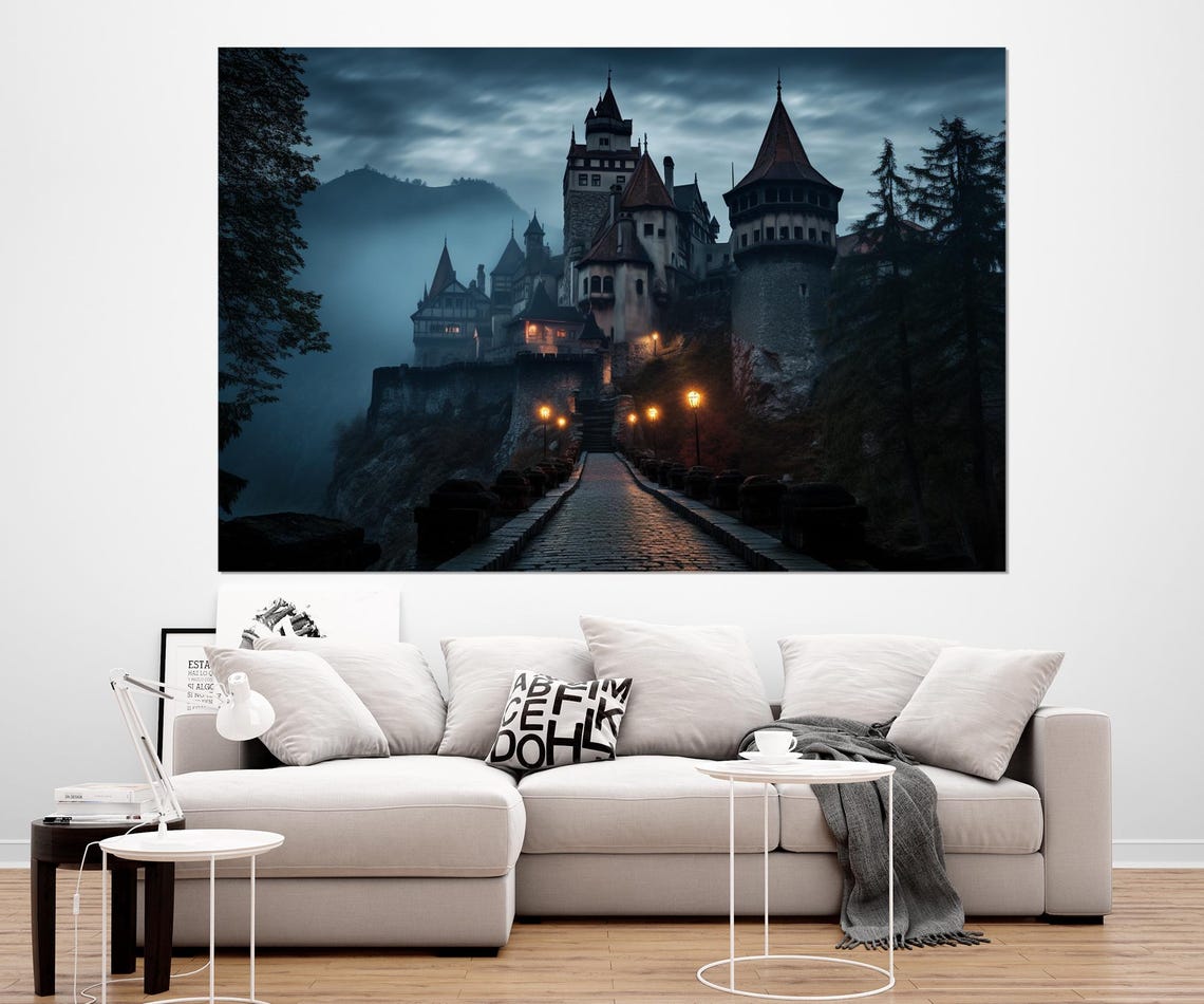 Bran Castle Dracula Romania Misty Night Gothic Towers Wall Poster
