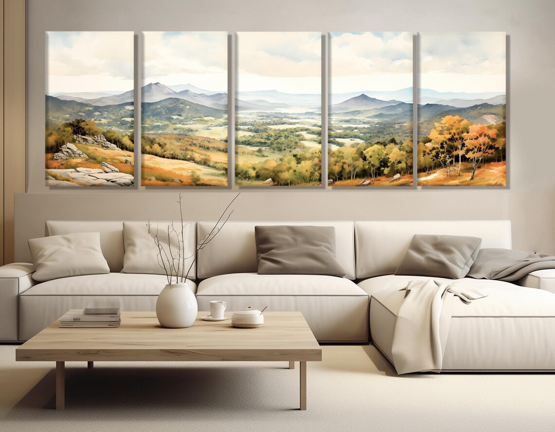 Shenandoah Valley Autumn Mountains Panoramic Watercolor Travel Poster - Image 2