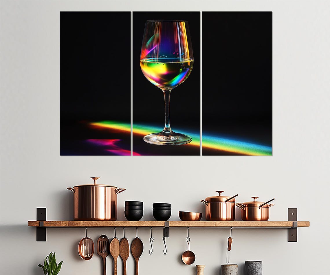 Wine Glass Rainbow Refraction Prism Black Background Kitchen Poster - Image 4