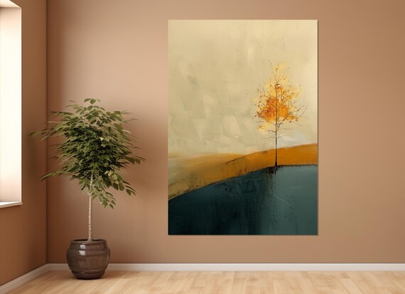 Minimalist Golden Tree Painting Print Ukiyo Wall Art Asian Wall Decor Abstract Nature Wall Art Framed And Ready To Hang