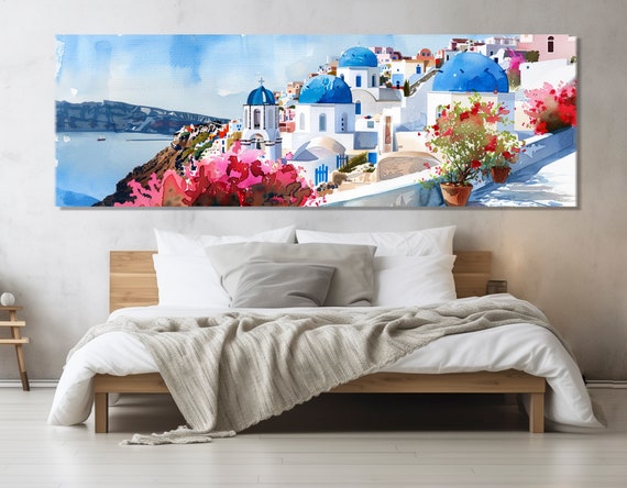 Abstract Santorini Print Oia Village On Santorini Island Painting Large Santorini Wall Art Framed And Ready To Hang
