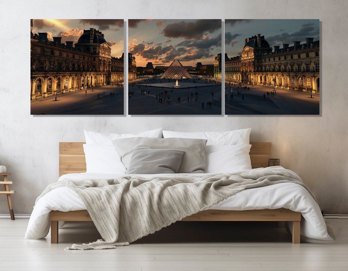 Louvre Museum Glass Pyramid Night Courtyard Paris Travel Poster - Image 4