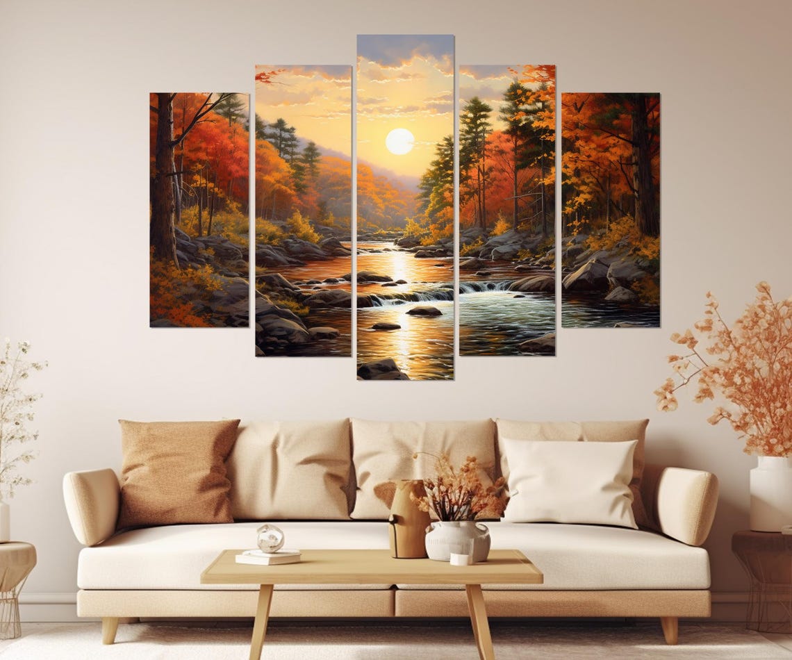 Autumn Forest River Sunrise Golden Fall Foliage Landscape Poster - Image 3