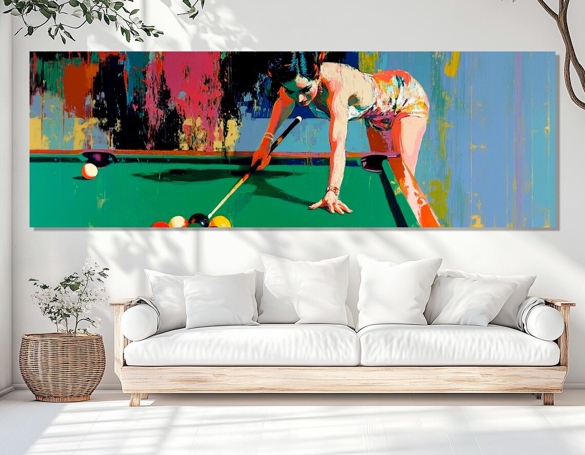 Retro Lady Playing Billiards, Billiards Room Art Print