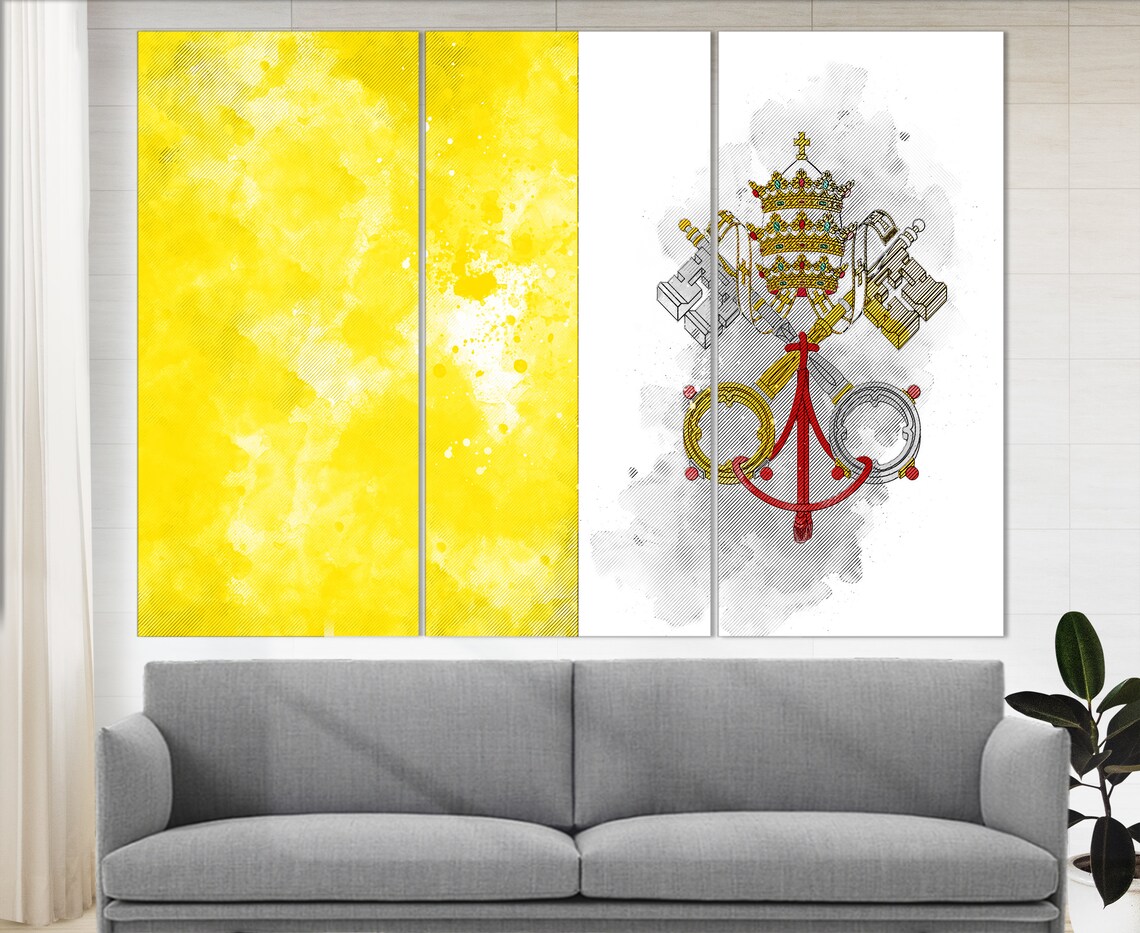 Vatican City Flag Watercolor Papal Tiara Emblem Canvas Wall Art Poster - Image 3