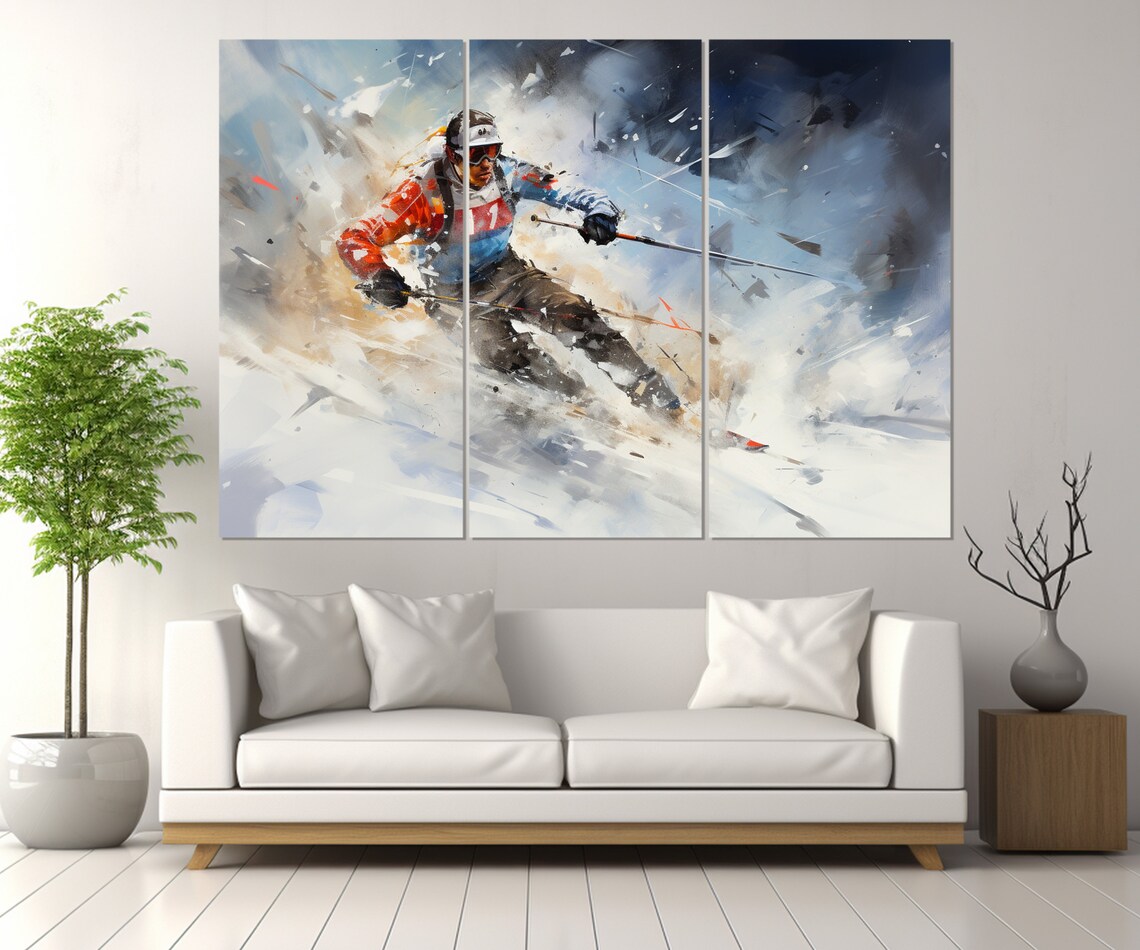 Skier Racing Downhill In Dynamic Abstract Watercolor Skiing Poster - Image 4