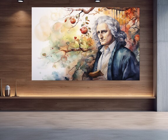 Isaac Newton Painting Print Physics Wall Art Isaac Newton Portrait Physics Class Decor Physicist Gift Framed And Ready To Hang