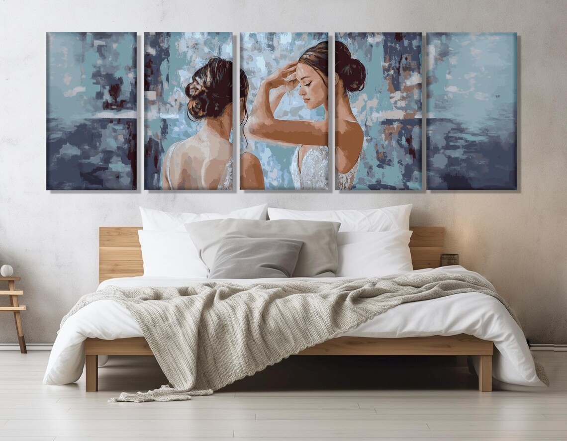 Ballerina Fixing Hair Before Mirror Blue Impressionist Dance Art Poster - Image 2