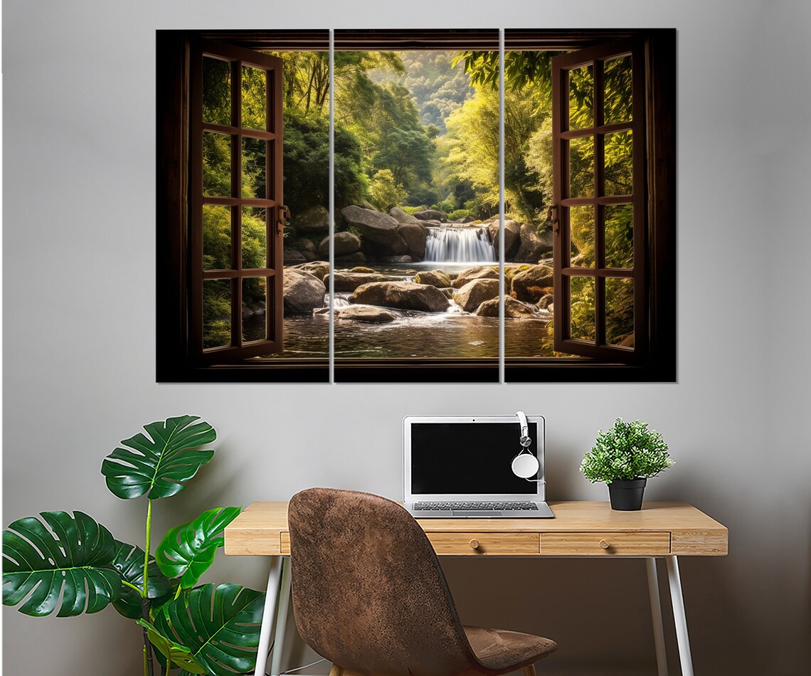 Open Window Waterfall View, Faux Window Art Print - Image 3