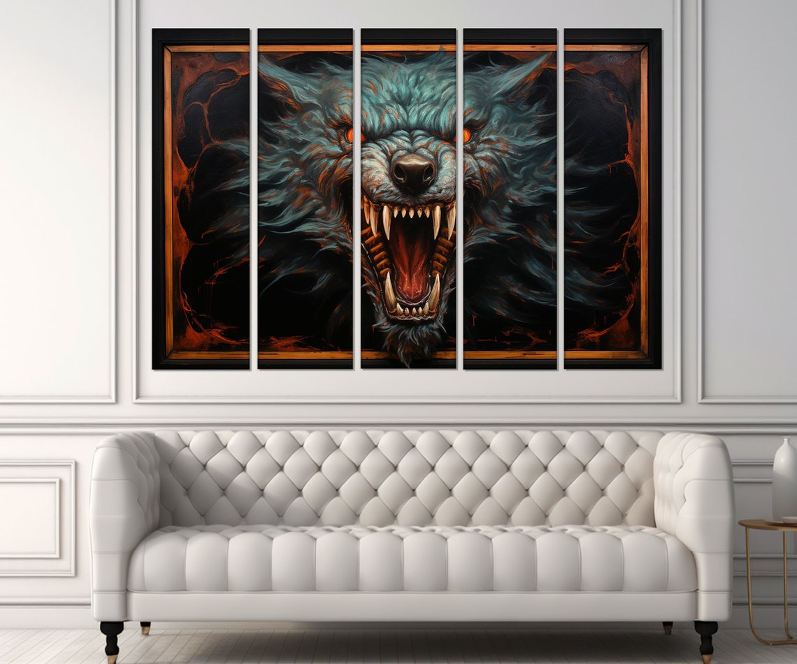 Gothic Snarling Wolf With Glowing Orange Eyes Dark Fantasy Poster - Image 3