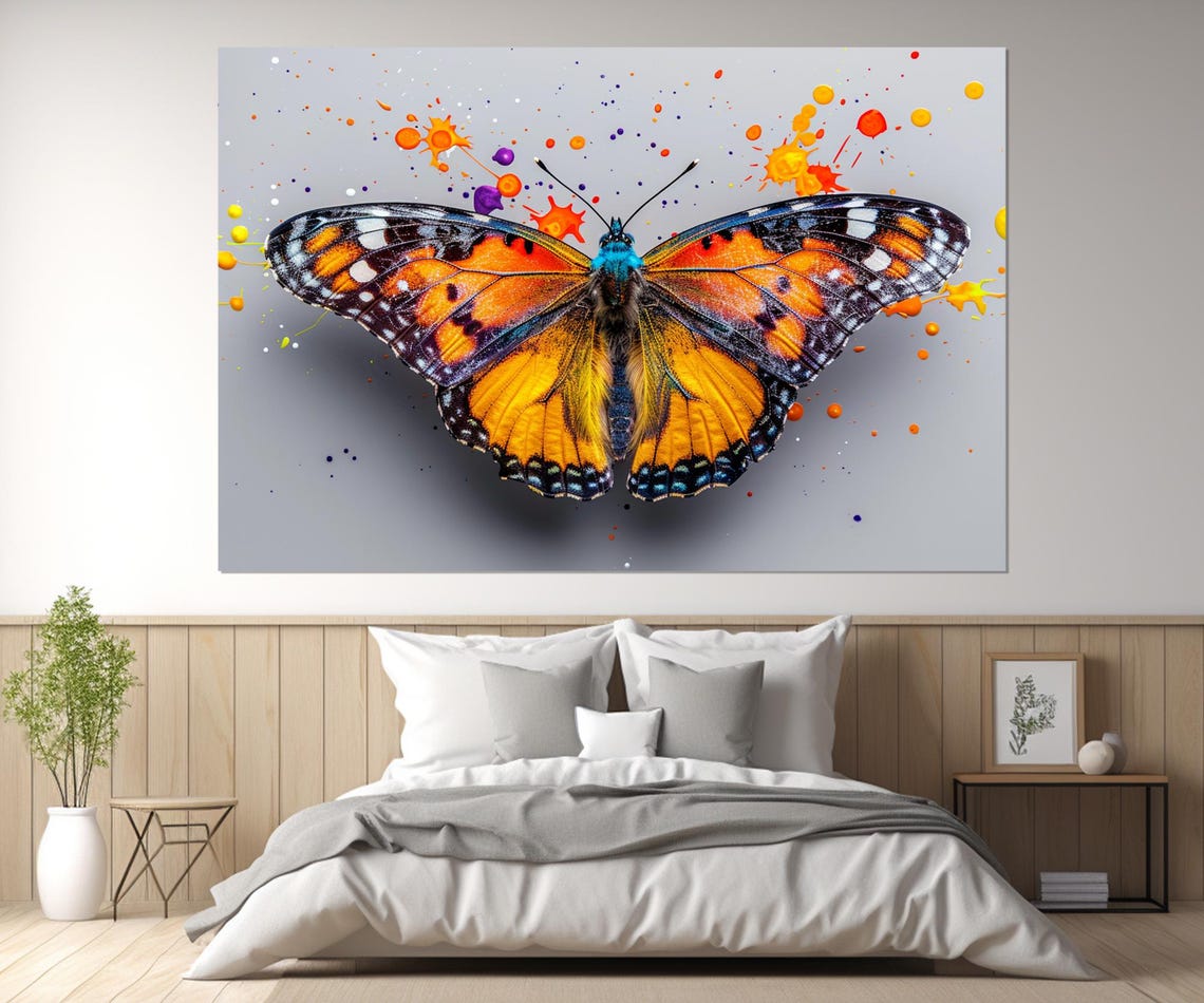 Orange Painted Lady Butterfly Watercolor Splash Macro Wall Poster