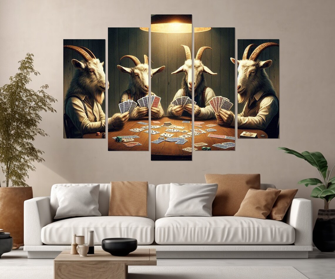 Goats Playing Cards Art Print, Funny Poker Decor - Image 2
