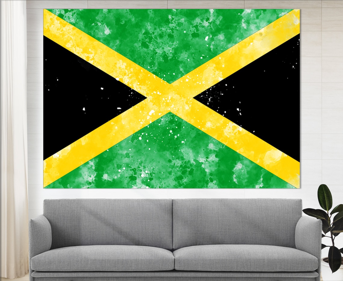 Jamaica Flag Grunge Watercolor Green Black Yellow Saltire Poster