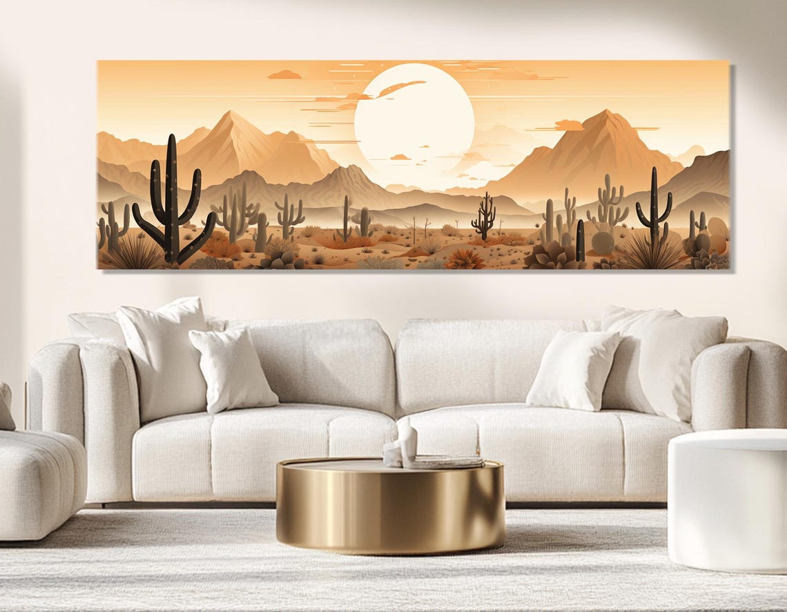 Sonoran Desert Large Sun Saguaro Cactus Mountains Warm Art Poster