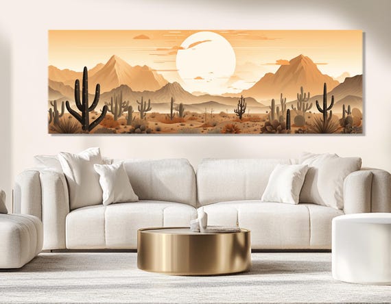 Abstract Desert Print Large Sun In Sonoran Desert Wall Art Neutral Tones Arizona Desert Painting Framed And Ready To Hang