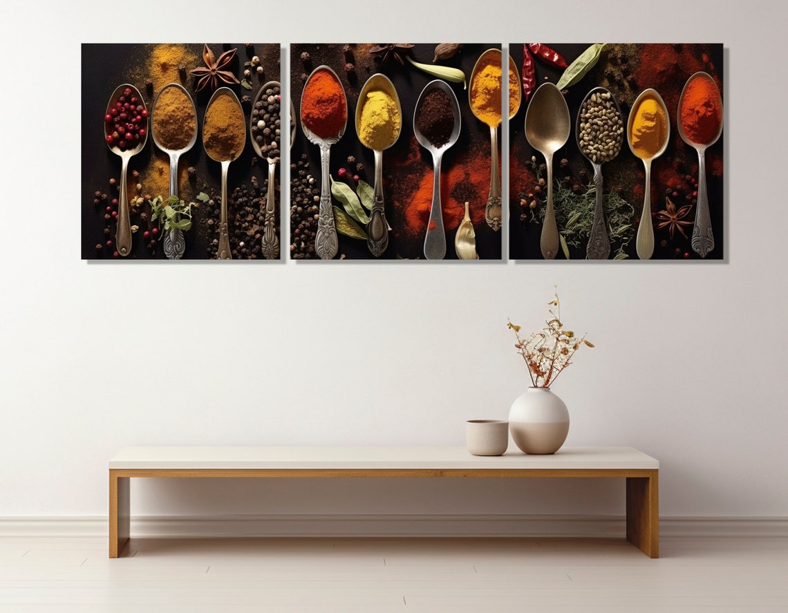 Spices In Spoons Colorful Panoramic Kitchen Wall Decor Food Art Print - Image 3