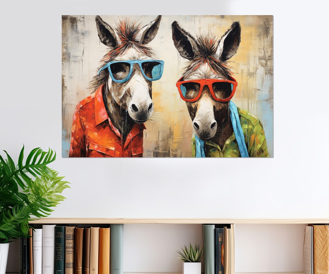Two Cool Donkeys Wearing Sunglasses And Colorful Shirts Poster