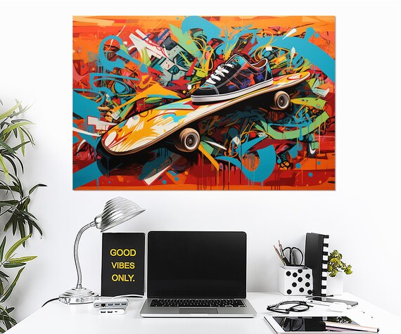 Skateboard Pop Art Print Skateboarding Wall Art Abstract Skateboard Poster Skateboarder Gift Framed And Ready To Hang