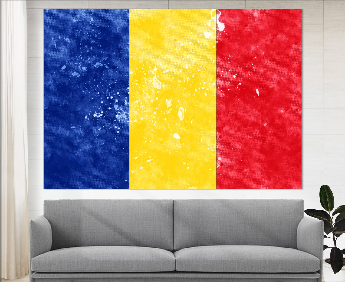 Romania Flag Grunge Watercolor Tricolor Patriotic National Wall Art