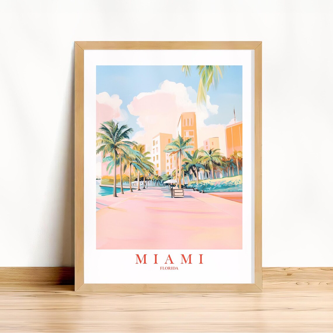 Miami Retro Travel Poster, Florida City Wall Art