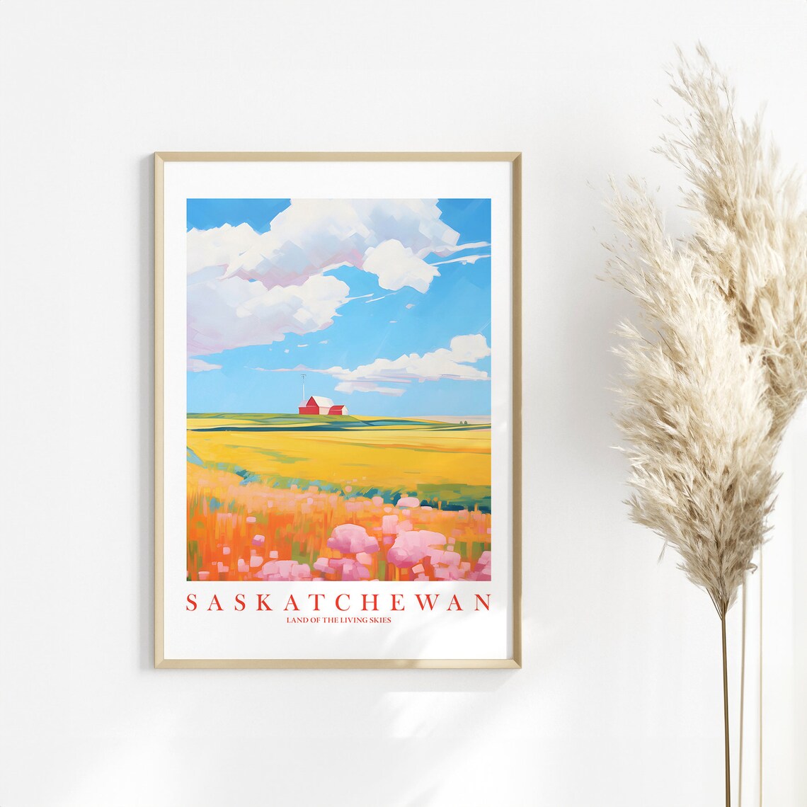 Saskatchewan Travel Poster, Retro Prairie Scenery Print
