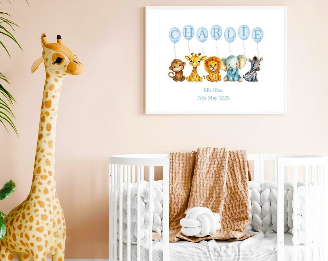 Personalised Wall Art Print Baby Animals Home Decor Wall Decor Nursery Kids Wall Art - Image 2