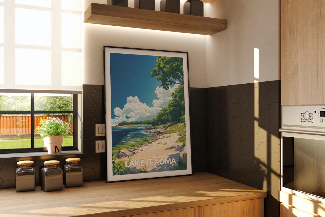 Lake Texoma Print United States Lake Texoma Poster United States Travel Poster Lake View Wall Art Decor Holiday Poster - Image 2