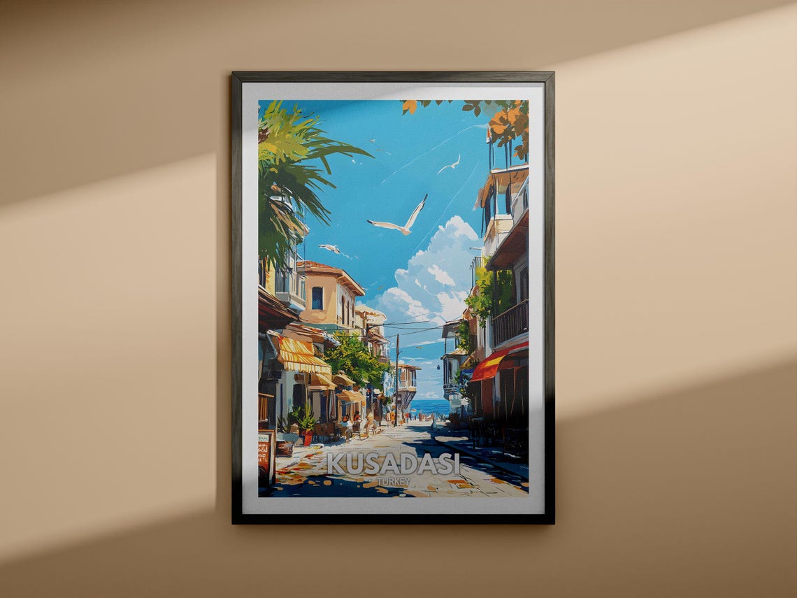 Kusadasi Travel Print Turkey Kusadasi Travel Poster Turkey Travel Poster Turkey Cityscape Wall Art Unique City Art Decor - Image 3