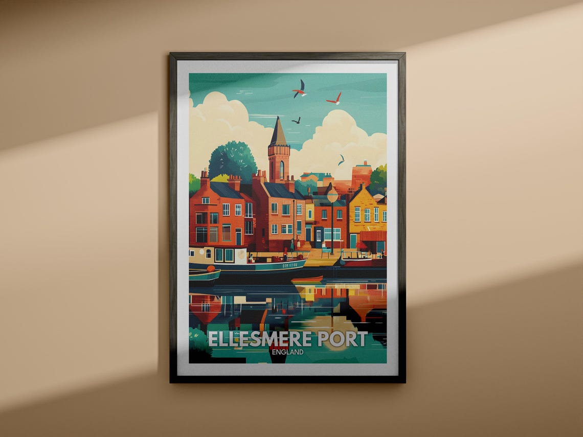Ellesmere Port Travel Print England Ellesmere Port Travel Poster England Travel Poster United Kingdom Wall Art British Art Decor - Image 3
