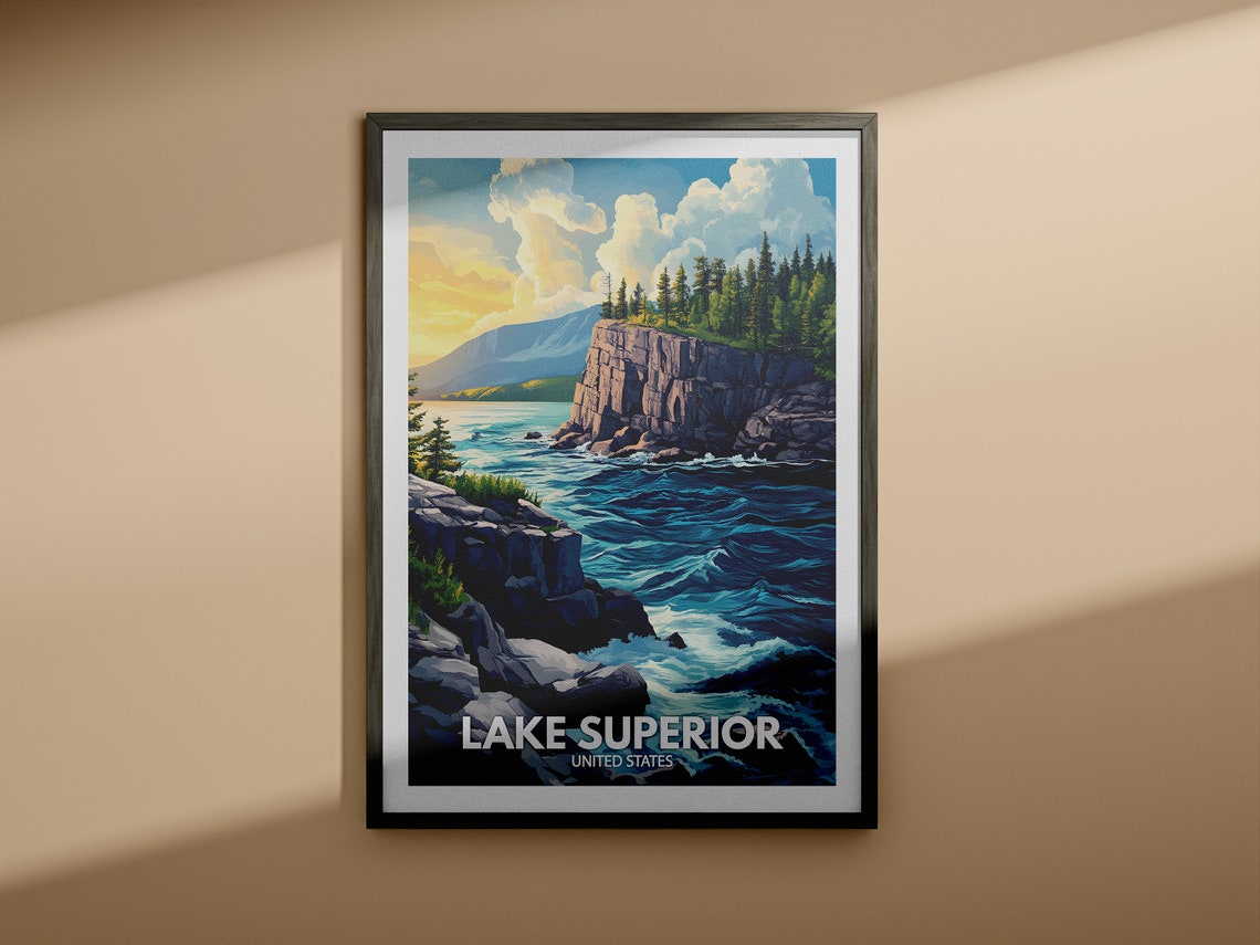 Lake Superior Print United States Lake Superior Poster United States Travel Poster Lake View Art Decor Holiday Poster - Image 3