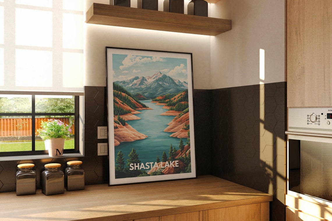 Shasta Lake Print United States Shasta Lake Poster United States Travel Poster Lake View Art Decor Holiday Poster - Image 2