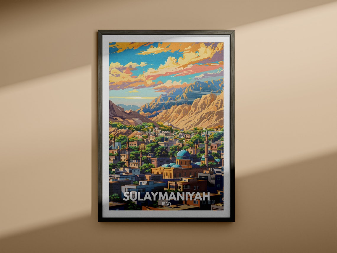 Sulaymaniyah Travel Print Iraq Sulaymaniyah Travel Poster Iraq Travel Poster Iraq Cityscape Wall Art Unique City Decor - Image 3