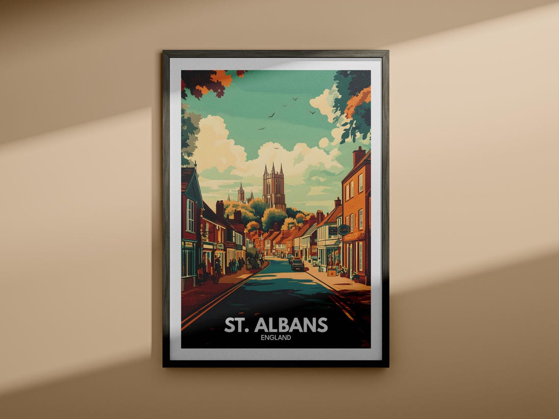 St Albans Travel Print England St Albans Travel Poster England Travel Poster United Kingdom Wall Art English Art Decor - Image 3