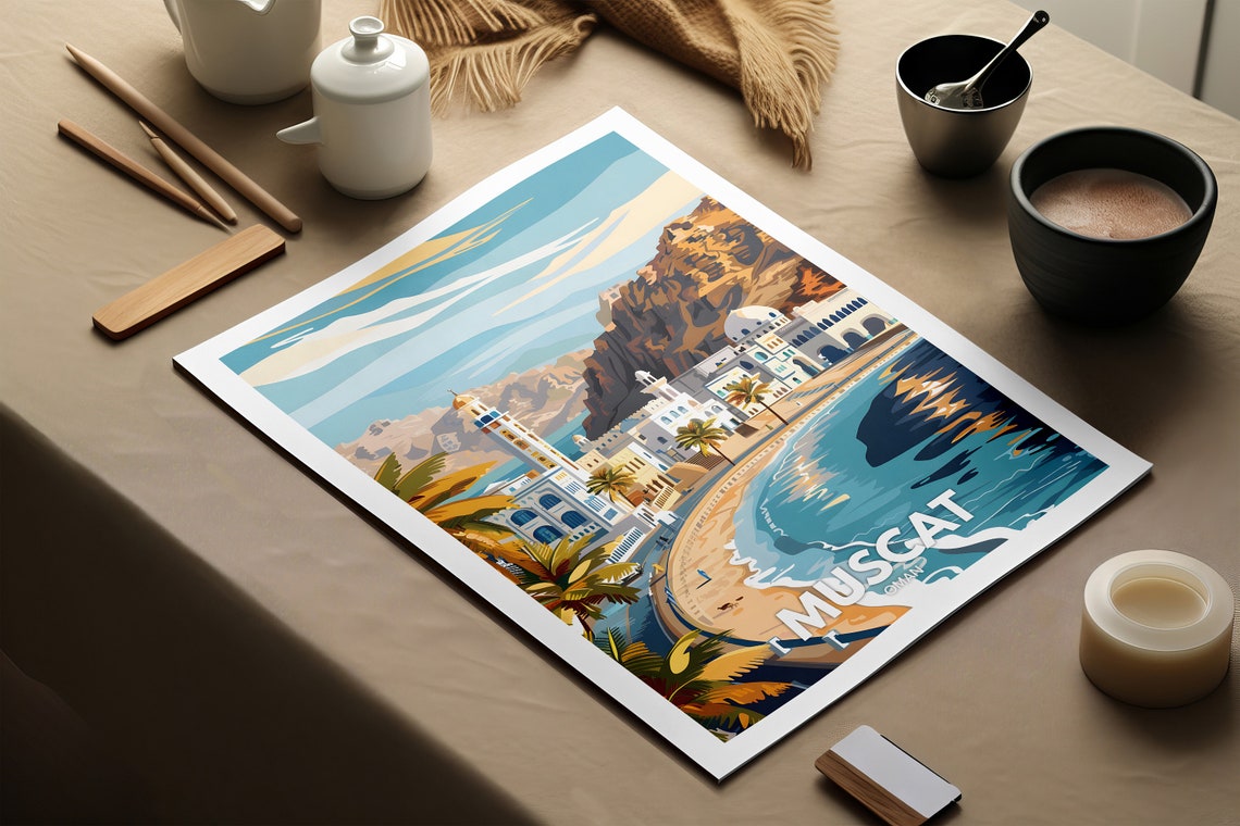 Muscat Travel Print Oman Muscat Travel Poster Oman Travel Poster Oman Cityscape Wall Art Unique City Art Decor - Image 3