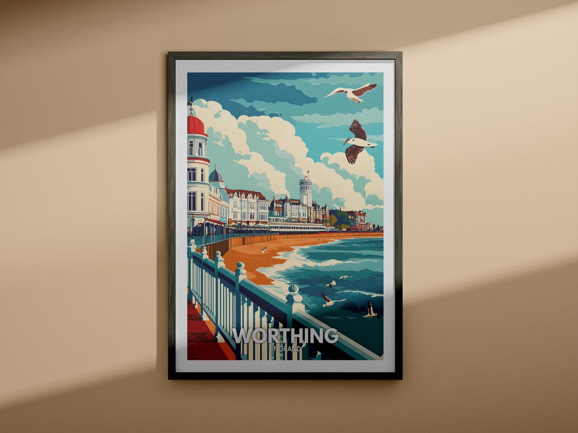 Worthing Travel Print England Worthing Travel Poster England Travel Poster United Kingdom Wall Art English Art Decor - Image 3